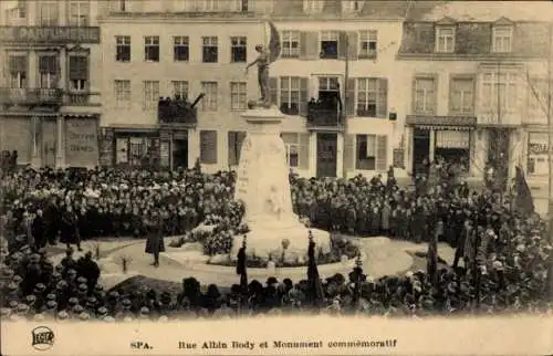 Ak Spa Wallonien Lüttich, Rue Albin Body et Monument commemoratif