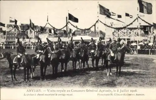 Ak Anvers Antwerpen Flandern, Visite royale au Concours General Agricole, 8 Juillet 1906, Pferde