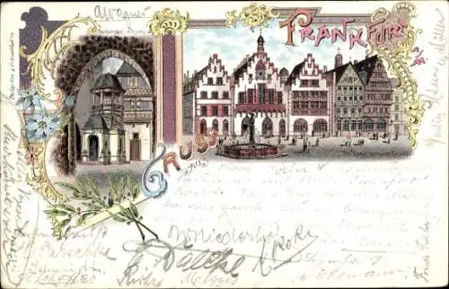 Litho Frankfurt am Main, Römer, Brunnen