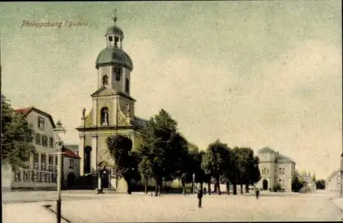 Ak Philippsburg in Baden, Platz, Kirche