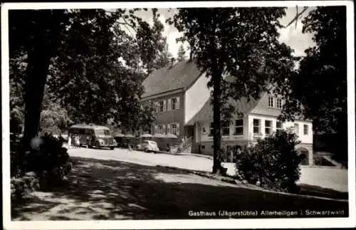 Ak Allerheiligen Oppenau im Ortenaukreis, Gasthaus Jägerstüble, Reisebus, Auto