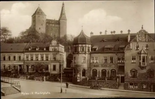 Ak Mylau Reichenbach im Vogtland, Marktplatz, Hotel Reichsadler