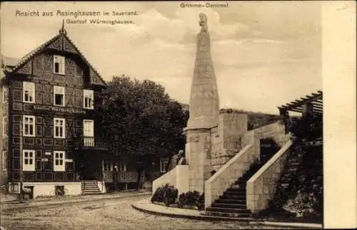 Ak Assinghausen Olsberg im Sauerland, Grimme-Denkmal, Gasthof Würminghausen