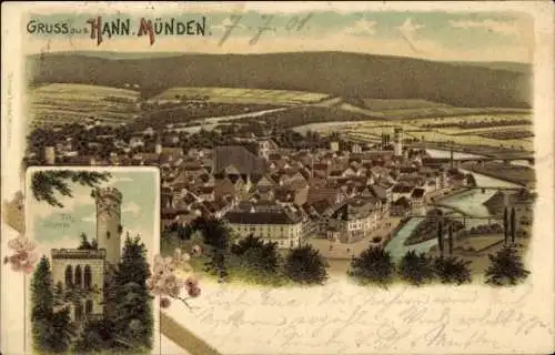 Litho Hann. Münden in Niedersachsen, Tillyschanze, Gesamtansicht