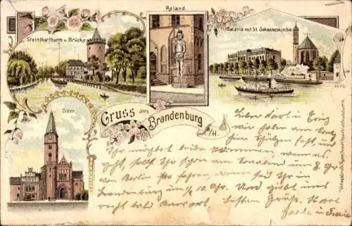 Litho Brandenburg an der Havel, St. Johanneskirche, Dom, Steintorturm, Roland, Brücke