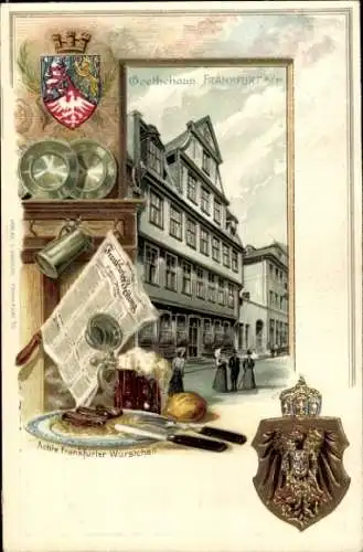 Präge Wappen Litho Frankfurt am Main, Goethehaus