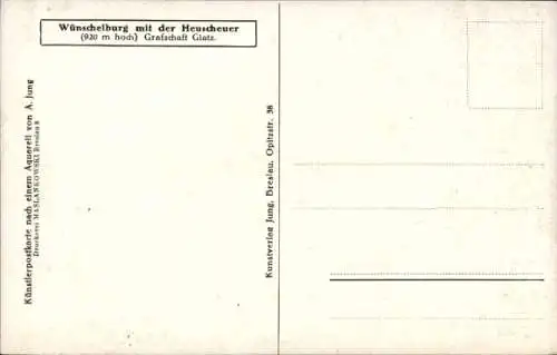 Künstler Ak Jung, A., Karłów Karlsberg Schlesien, Szczeliniec Wielki, Heuscheuer, Wünschelburg