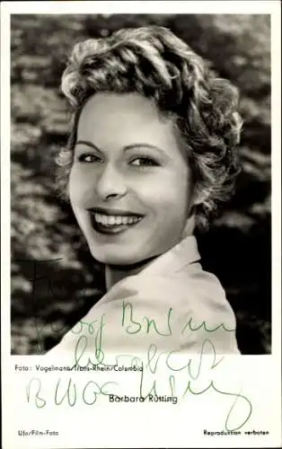 Ak Schauspielerin Barbara Rütting, Portrait, Autogramm