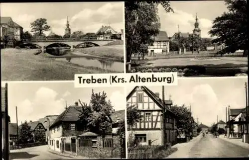 Ak Treben in Thüringen, Brücke, Parkanlage, Straßenpartie