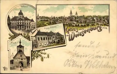 Litho Wissembourg Weißenburg Elsass Bas Rhin, Rathaus, Schloss Gaisberg, Altes Tor