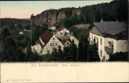 Ak Bad Schweizermühle Rosenthal Bielatal Sächsische Schweiz, Gebäude, Felspartie