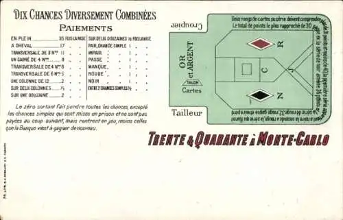 Ak Monte Carlo Monaco, Trente & Quarante, Glücksspiel, Kasino