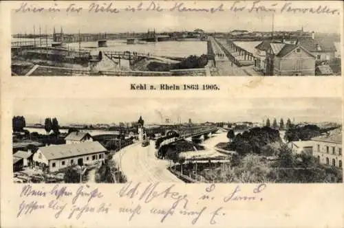 Ak Kehl am Rhein, Stadtansicht 1863 und 1905