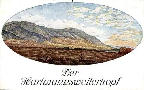 Künstler Ak Hartmannswiller Hartmannsweiler Elsass Haut Rhin, Hartmannsweilerkopf, Schlachtfeld 1.WK