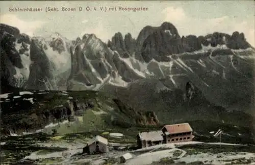 Ak Völs am Schlern Fiè allo Sciliar Südtirol, Schlernhaus mit Rosengarten