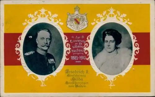 Präge Ak Friedrich II., Großherzog von Baden, Hilda von Nassau, Großherzogin, Wappen