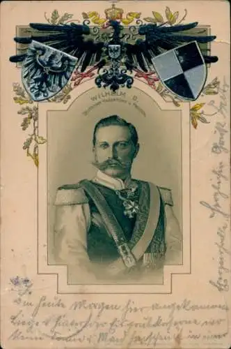 Präge Wappen Litho Kaiser Wilhelm II, Portrait