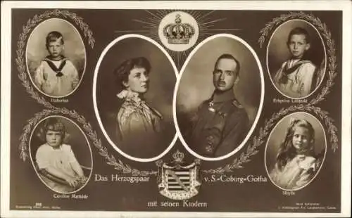 Ak Herzog Carl Eduard von S. Coburg Gotha, Victoria Adelheid, Leopold, Hubertus, Caroline, Sibylle