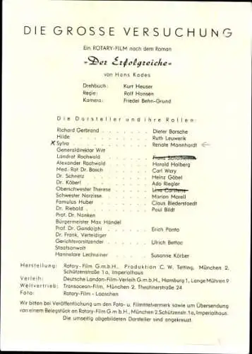 Ak Schauspielerin Renate Mannhardt, Autogramm