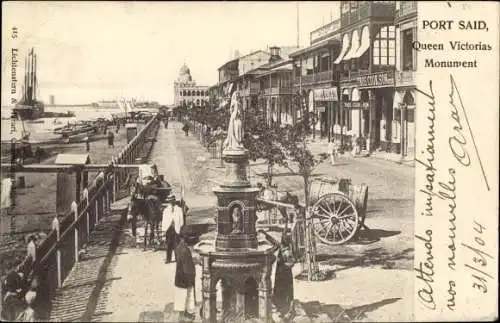 Ak Port Said Ägypten, Königin Victoria Denkmal