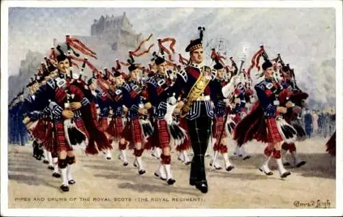 Künstler Ak Leigh, Conrad, Pipes and Drums of the Royal Scots