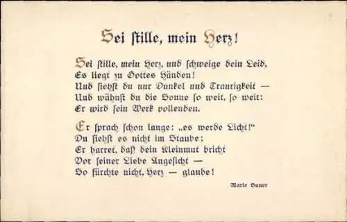 Ak Gedicht, Sei stille mein Herz von Mario Sauer