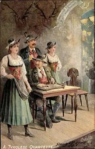 Ak Tirol, Tiroler Tracht, Gastwirtschaft, Hirschgeweih, Zitter