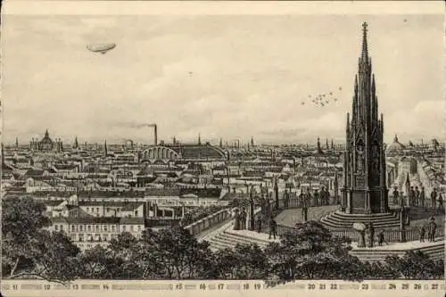 Litho Berlin Kreuzberg, Nationaldenkmal auf dem Kreuzberg, Aussicht