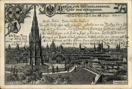 Litho Berlin Kreuzberg, Nationaldenkmal auf dem Kreuzberg, Aussicht