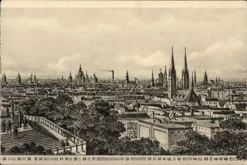 Litho Berlin Kreuzberg, Aussicht vom Nationaldenkmal auf dem Kreuzberg, Kirche