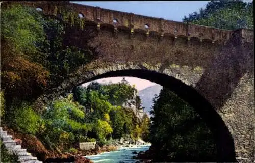 Ak Meran Merano Südtirol, Ponte Romano con castello Zeno, Brückendurchblick