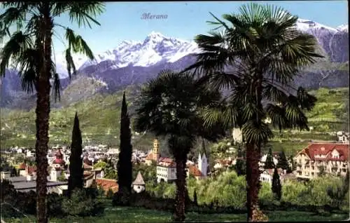 Ak Meran Merano Südtirol, Durchblick zum Ort