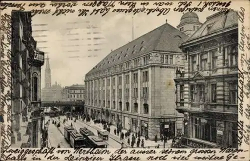 Ak Berlin Mitte, Königstraße, Brücke, Turm, Straßenbahnen