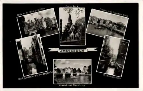 Ak Amsterdam Nordholland Niederlande, Oude Kerk, Amstel mit Blauwbrug