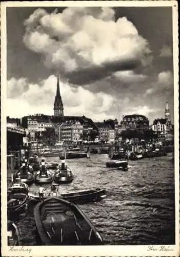 Ak Hamburg Mitte Altstadt, Teilansicht, Kirchturm, Am Hafen