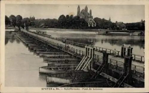 Ak Speyer am Rhein, Schiffbrücke, Boote