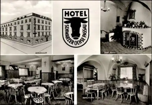 Ak Passau in Niederbayern, Hotel Schwarzer Ochse, Außenansicht, Speisesaal