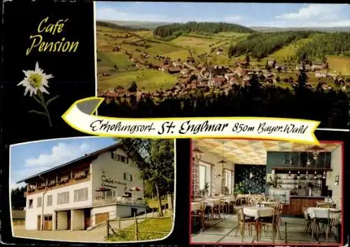 Ak Grün St. Englmar in Niederbayern, Totalansicht, Edelweiss, Café Pension Edelweiss