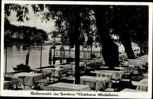 Ak Berlin Spandau, Teilansicht Garten Wirtshaus Schildhorn