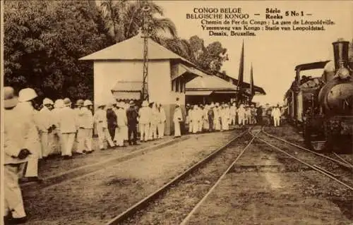 Ak Kinshasa Léopoldville DR Kongo Zaire, Eisenbahn, Bahnhof