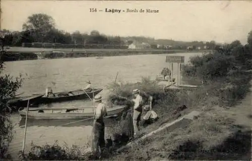 Ak Lagny Seine et Marne, Bords de Marne, Angeln