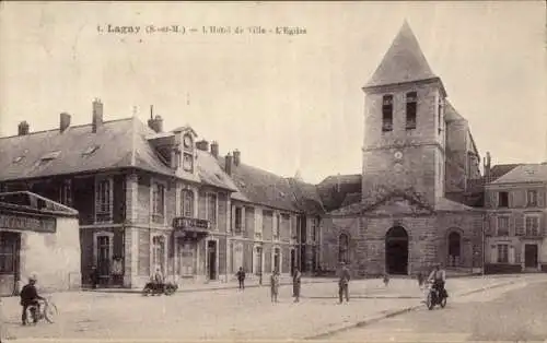 Ak Lagny Seine et Marne, Rathaus und Kirche