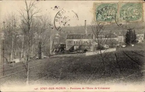 Ak Jouy sur Morin Seine et Marne, Panorama der Crevecoeur-Fabrik