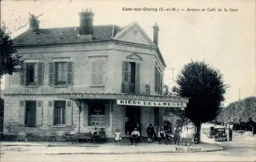 Ak Lizy sur Ourcq Seine et Marne, Avenue und Café de la Gare