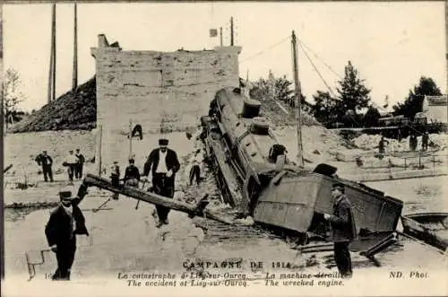 Ak Lizy sur Ourcq Seine et Marne, Katastrophe 1914, Die entgleiste Maschine, I WK