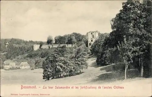 Ak Beaumont Wallonia Hennegau, Salamander-Turm, Burgruine