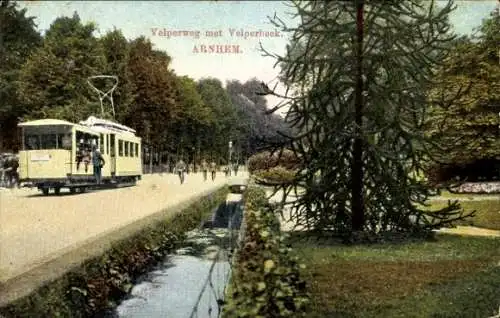 Ak Arnhem Gelderland Niederlande, Velperweg, Verperbeek, Straßenbahn