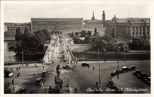 Ak Stockholm Schweden, Slottet och Riksdagshuset