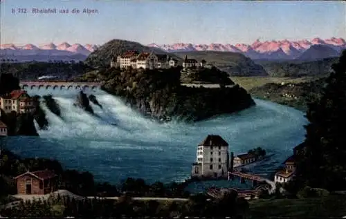 Ak Rheinfall Kanton Schaffhausen, Wasserfall, Schloss Laufen, Alpen