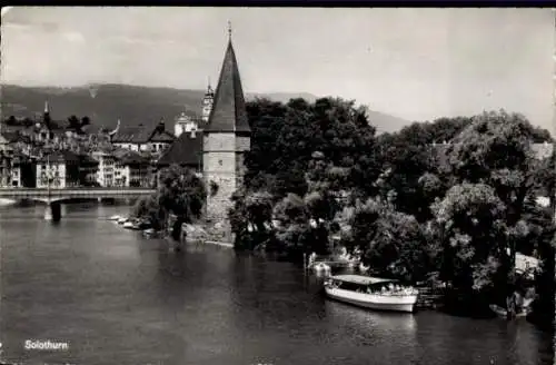 Ak Solothurn Stadt Schweiz, Teilansicht, Brücke, Turm